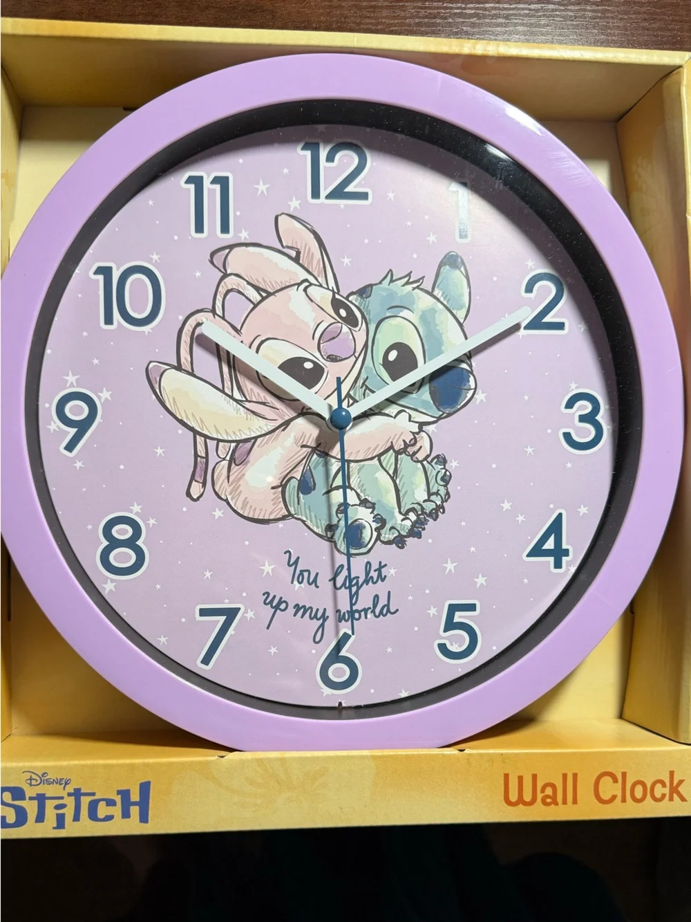 Disney Pastel Purple Stitch and Angel Hug Wall Clock *NWT